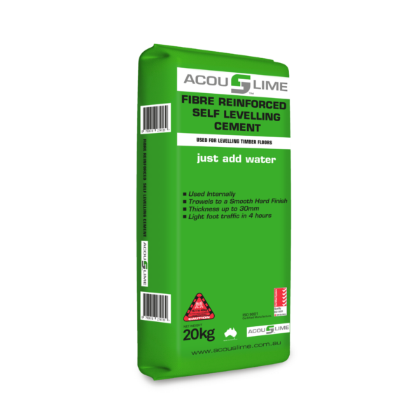 Acouslime fibre reinforced self levelling cement for timber floors. 20 kilogram bag.